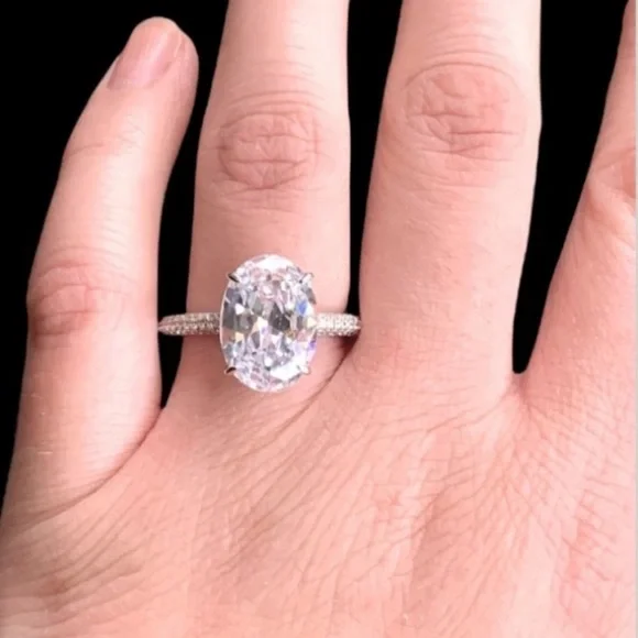 PLATINUM OVAL CUT 5 CARAT ENGAGEMENT RING - Picture 3 of 10